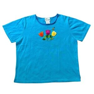 The Quaker Factory Embroidered Beaded Sequined Sweater Top Plus Size 1X Blue Vtg